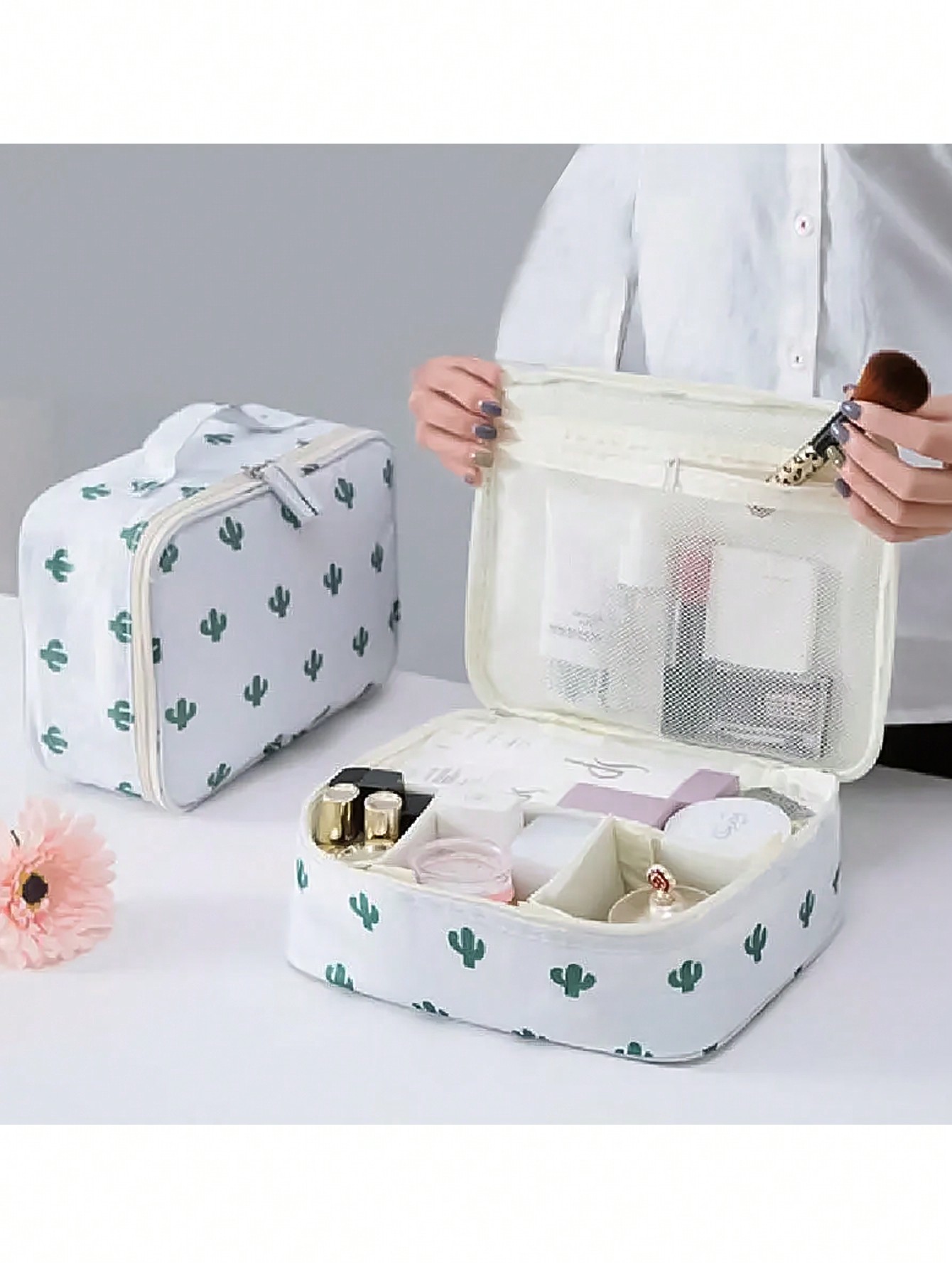 Beauty Preservation Makeup Bag - 1 Pcs Cactus Print Waterproof Cosmetic