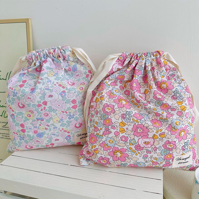 Beauty Preservation Makeup Bag - Handmade Floral Cotton Drawstring Bag Vintage